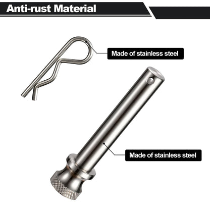 TOPSHINE Stainless Steel Trailer Hitch Pin and Clip, 5/8 Inch Diameter, Fits 2"&2.5" Receiver (1 Pack)