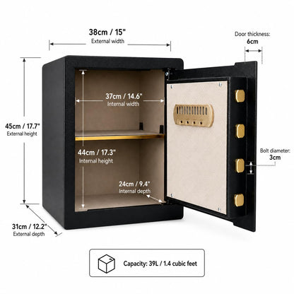 Safe Box, 17.7" Tall 1.4 Cubic Feet 2-Layer Home Office Safe, Security Cabinet Safe for Money Cash Valuables, Digital Electronic Keypad, Dual Alarm System, Removable Shelf