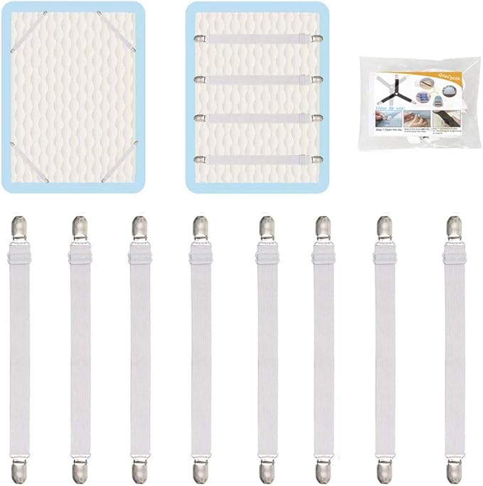 8Pcs Adjustable Bed Sheet Straps Clips, Elastic Mattress Sheet Fasteners Holder