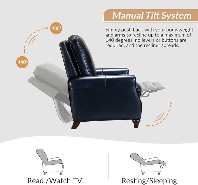 HULALA HOME Genuine Leather Manual Recliner Chair