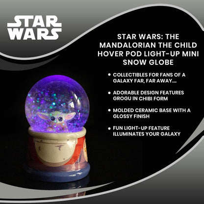 Silver Buffalo Star Wars The Mandalorian Light Up Snow Globe│Grogu Baby Yoda│4.6 Inches Tall, 55mm (Medium)