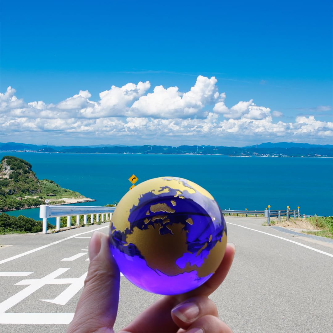 Besot Crystal Glass Marbles earth globe world map Quartz Crystals Sphere terrarium Desk Ornaments nautical home decor (Gold 3.15inch)