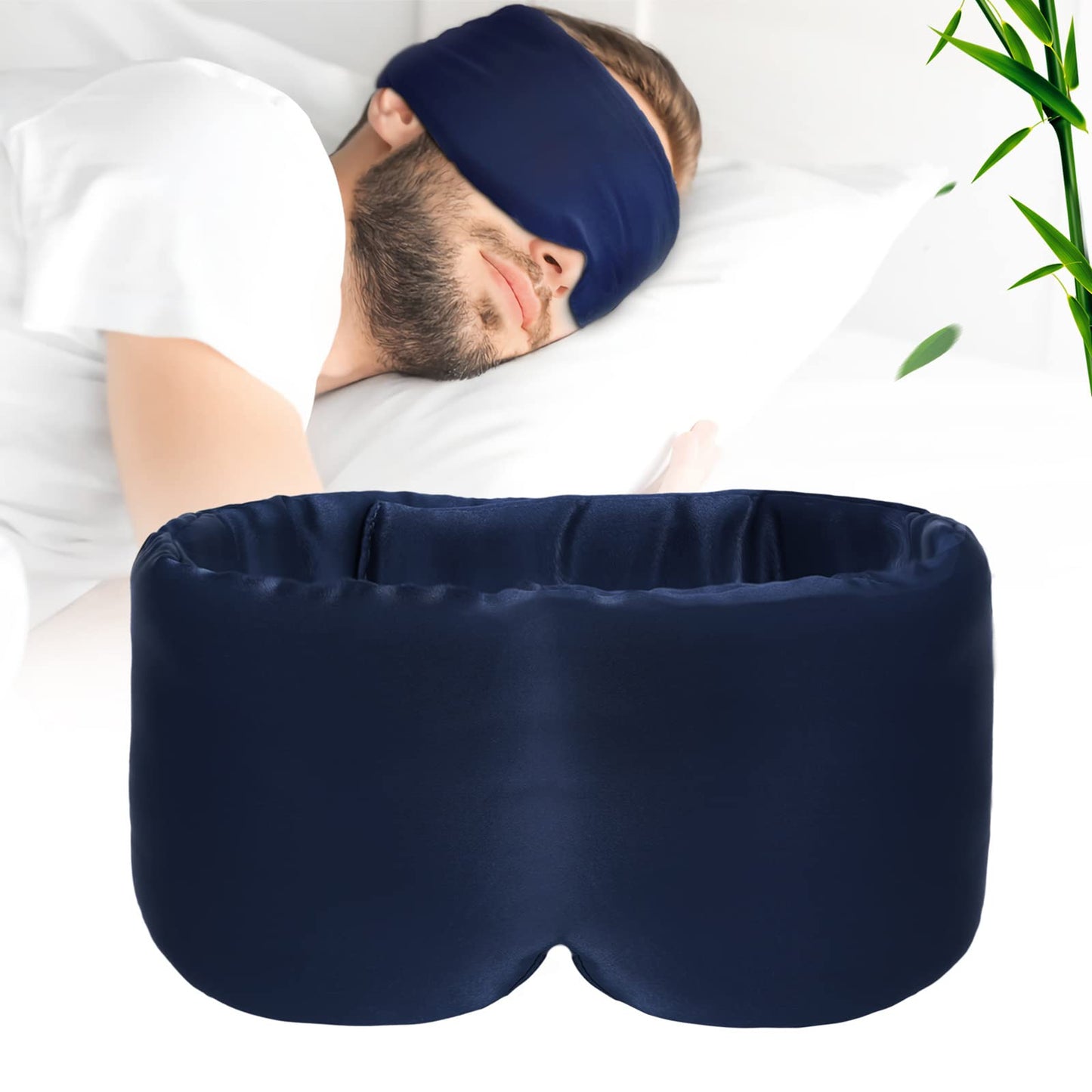 100% Handmade Bamboo Sleeping Eye Mask for Women for Men,Night Masks,Organic Sleep Mask,Blockout Eye Mask for Sleeping,Large Size Adjustable (Navy Blue)