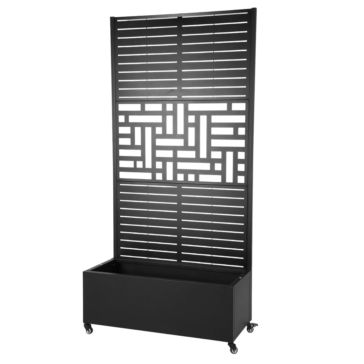 FASDRESS Metal Planter Box with Trellis Standing Planter Box for Climbing Plants/Vines Raised Garden Bed On Wheels 70.87x35.43x15.75 Inch (01)