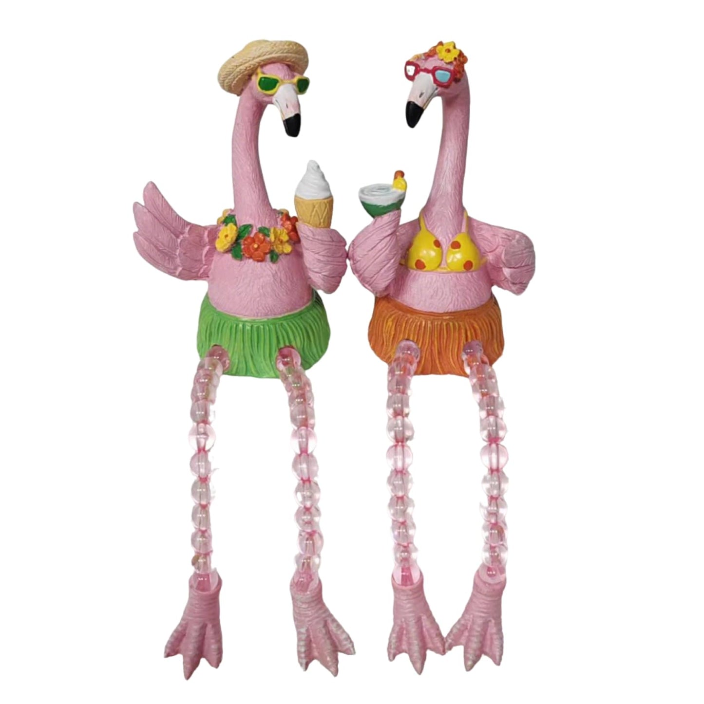 DiliComing Flamingo Decor Pink Gifts Statue - 2 Pcs Resin Collectible Figurine for Summer Tropical Home Decor Valentine Bathroom Yard Party Decorations 7.5 Inches Shelf Sitter with Dangling Legs