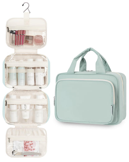 Narwey Hanging Travel Toiletry Bag for Women Wash Bag Cosmetics Makeup Bag Organizer for Travel Size Accessories (Mint Green (Medium))