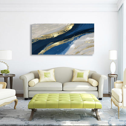 Abstract Canvas Wall Art for Living room Office Bedroom Golden Blue Wall Art Print Oil Paintings Modern Abstract River Texture Pictures Wall Decor Artwork Waterproof Ready to Hang - 20in * 40inch