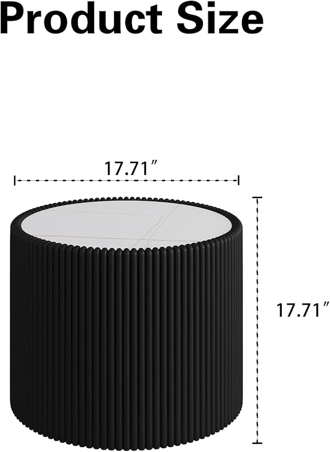 Marble Round Side Table, 17.71" Fluted End Table