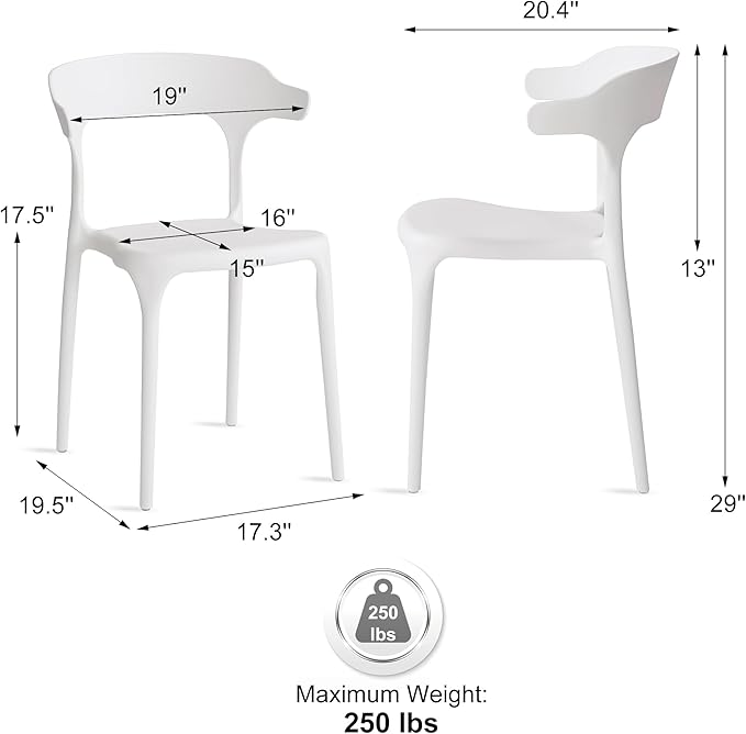 Modern Stackable Dining Chair Set, No Assembly, Plastic Chair, Patio Chair, Suitable for Indoor and Outdoor Cafes and Restaurants, Set of 4 (Cloud White)