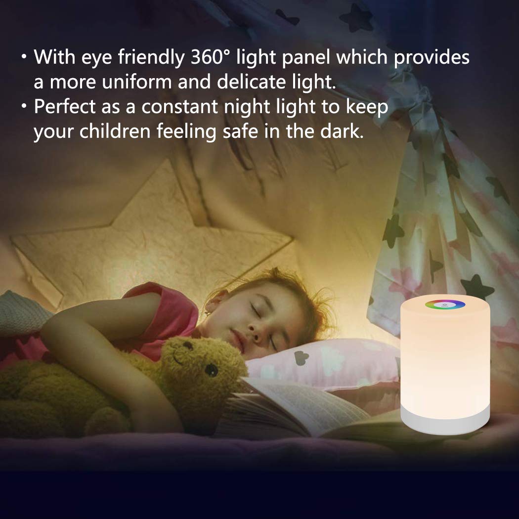 LED Night Light, Smart Bedside Table Lamp, Touch Control Dimmable USB Rechargable, Portable, Color Changing RGB for Kids, Bedroom, Camping (Warm White)