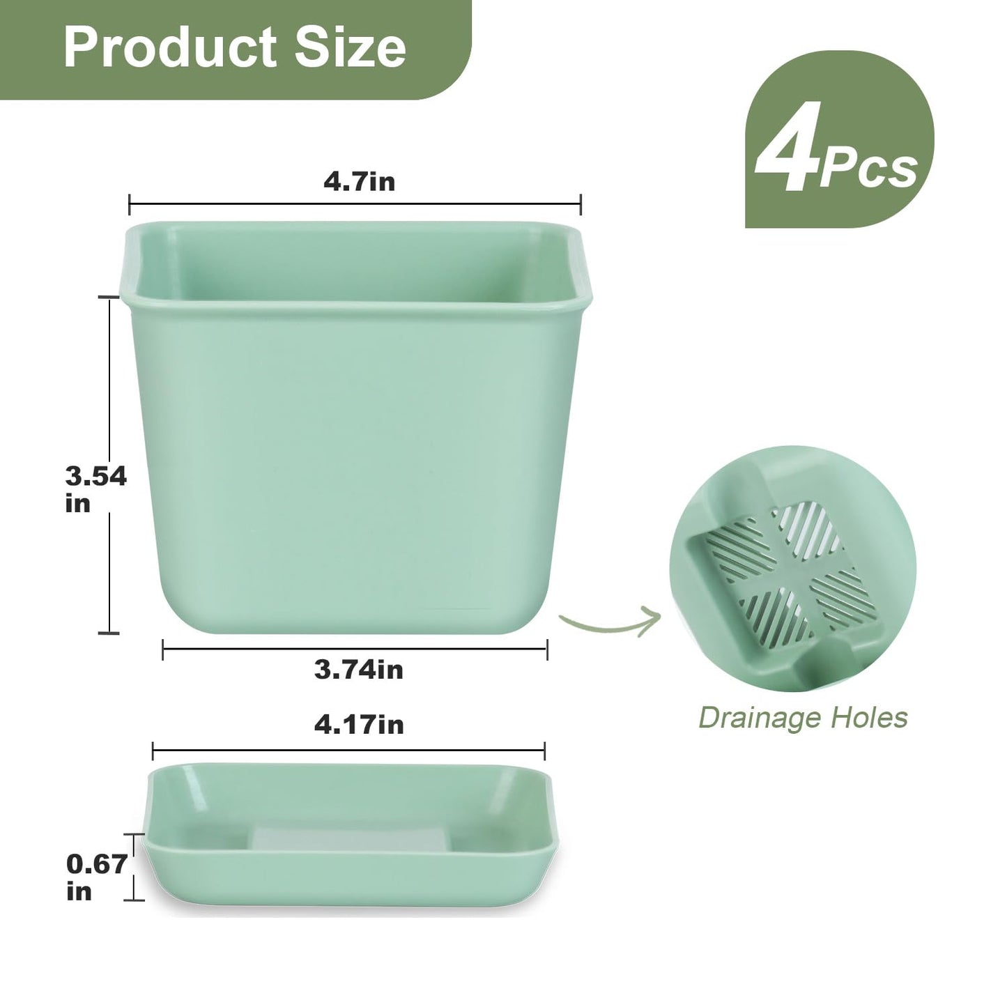 Oliz Herb Garden Planter Indoor Kit Pots for Indoor/Outdoor Plants 4 Packs Windowsill Plant Pots with Drainage and Tray, Window Pot for Indoor Plants (Green)