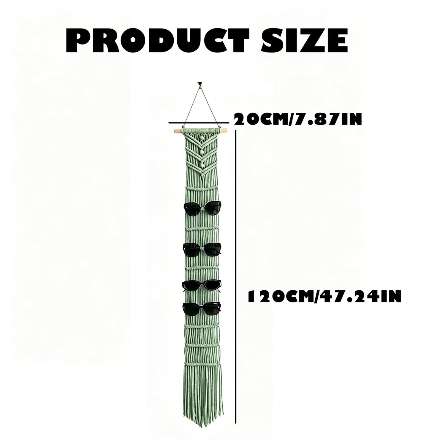 W Wellshine Macrame Sunglasses Holder Boho Wall Hanging Minimalist Eyewear Organizer Wall Sunglasses Rack (Olive Green)