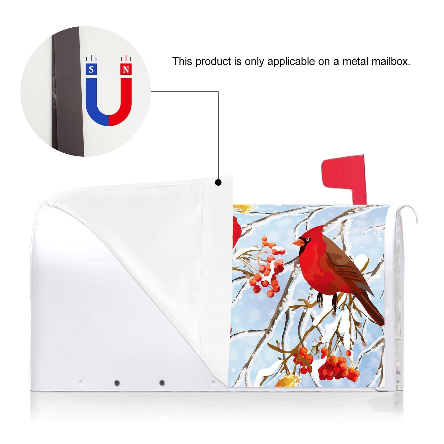 Texupday Winter Cardinal Trio Berries Decoration Mailbox Cover with Magnetic Strip Christmas Holiday Mailbox Wraps Post Letter Box Cover Standard Size 21" X 18" for Garden Outdoor Yard Decor