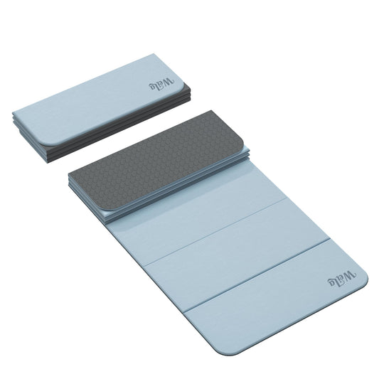 Foldable Yoga Excercise Mat 71"L x 24"W, Odourless Light Weight POE Mat For Home Fitness and Gym Workouts, 1/4 inch Non-slip design for All Types of Yoga Pilates （Linen Blue）