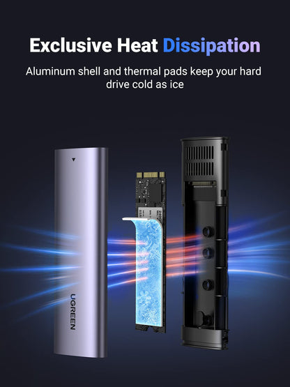 UGREEN M.2 NVMe SSD Enclosure, USB 3.2 Gen 2 10Gbps NVMe Enclosure, Aluminum Tool-free Hard Drive Enclosure Support UASP & TRIM for M and M&B Key in 2230/2242/2260/2280 SSDs