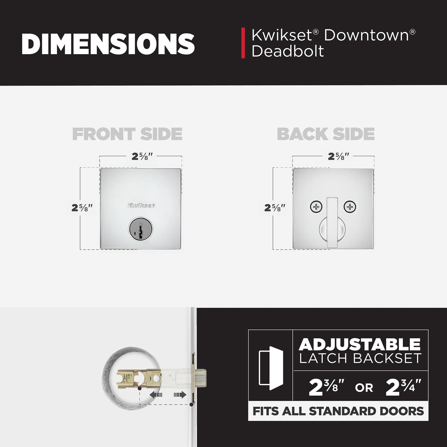 Kwikset Downtown Deadbolt Lock, Matte Black Square Exterior Keyed Front Entry Door, Pick Resistant SmartKey Rekey Security, Single Cylinder Dead Bolt, with Microban Protection