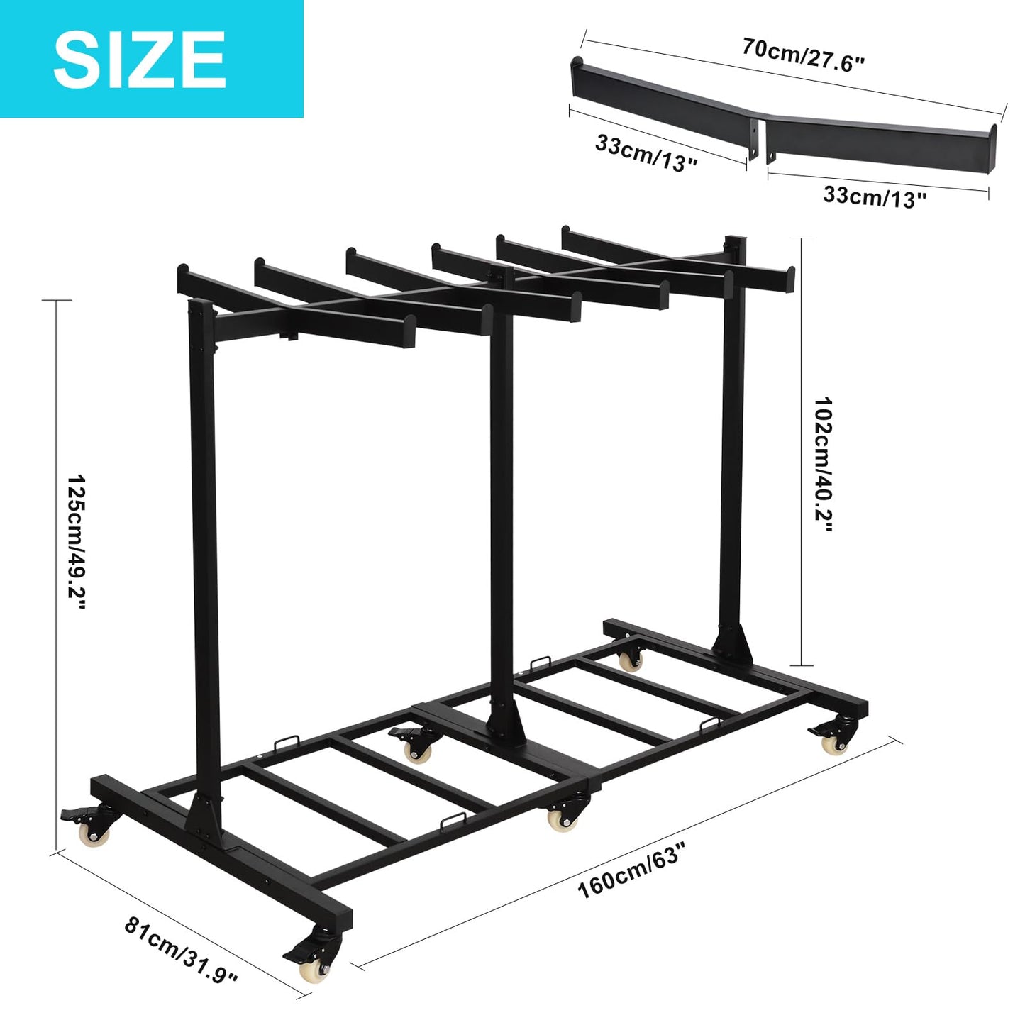 Folding Chair Cart Holds 42 Chairs, 500-lb Capacity Heavy-Duty Folding Chair Rack with Locking Rubber Wheels for Churches, Banquets, and Weddings