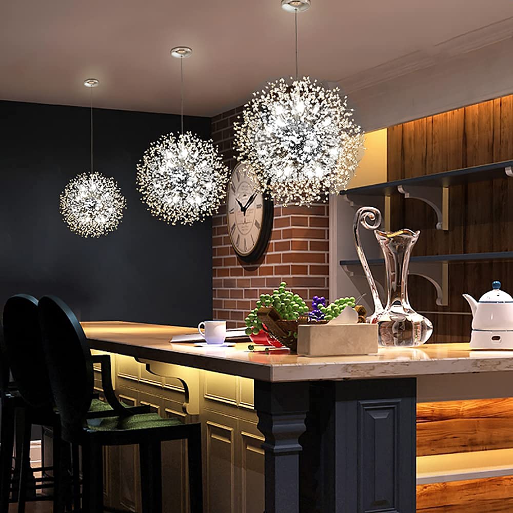Mivenda Modern Crystal Chandeliers 16-Light Chrome Dandelion Light Fixture,Firework Chandelier,Personalized Ceiling Hanging Lighting for Living Room,Dining Room,Kitchen,Bedroom Chandelier