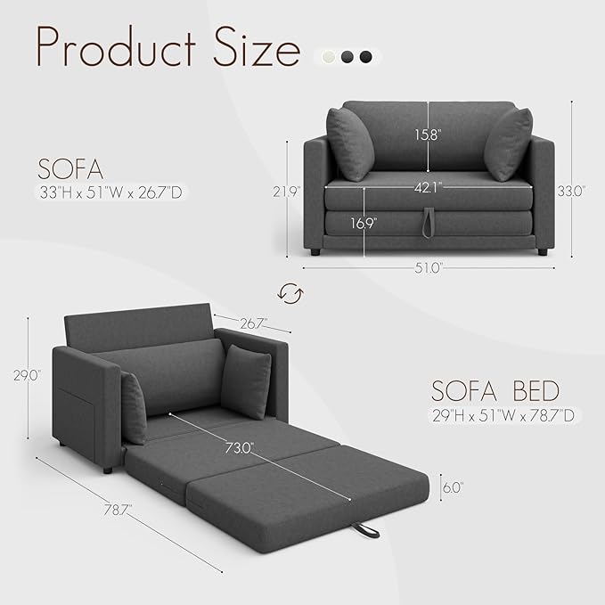 51" Loveseat Sofa Bed, Pull Out Love Seat