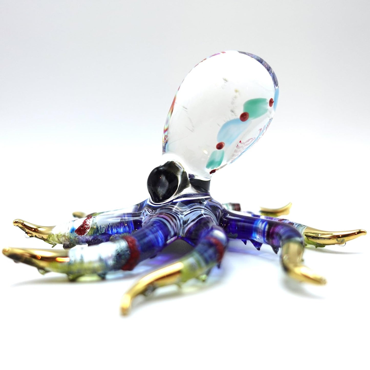 Sansukjai Octopus Glass Handmade Figurine – Detailed Hand-Painted Blown Glass Sea Animal Sculpture with 22K Gold Accents – Collectible Marine Life Art & Unique Ocean Gift Décor (4 inches Multi-Blue)