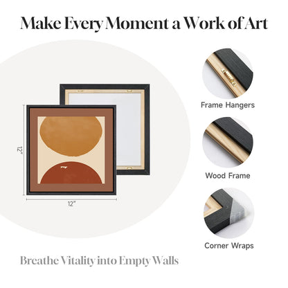 4 Piece Framed Abstract Boho Wall Art Set, Modern Mid Century Canvas Picture Wall Decor, Minimalist Geometric Orange and Brown Paintings Prints for Living Room Bedroom Hallway, 12x12 Inch