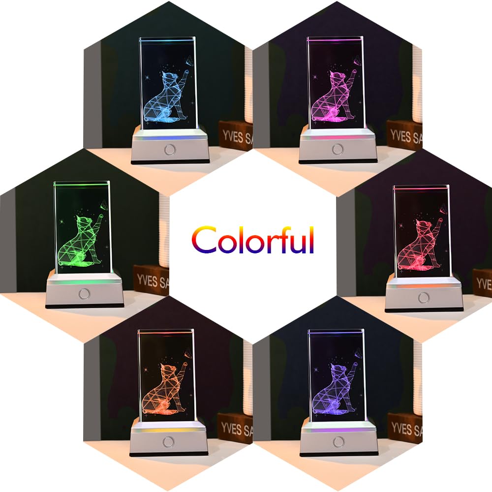 ZRENJHUS LED Multicolor Light Base Display Stand Lighted Up Stand for 3D Crystal Artwork Square Silvery Display Base Pedestal with 12 Colorful Modes - Flat