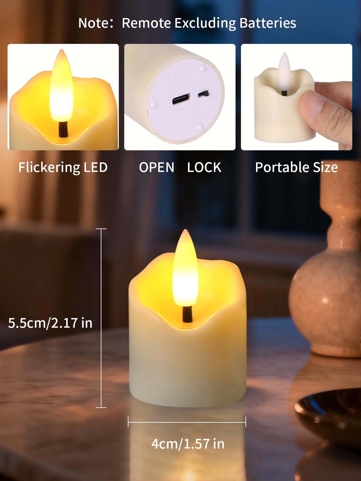 Rechargeable Flameless Tea Light Candles with Timer Remote, 1.5"x2.2" Electric Fake Flickering Votive Candles for Anniversary Wedding Centerpiece Table Decor Funeral Halloween Christmas, ivory, 6 Pack