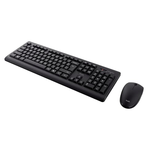 Trust Primo Wireless Keyboard and Mouse Set QWERTY UK Layout, Low Profile Keys, Spill-Resistant, One USB Receiver, Ambidextrous Wireless Mouse, Home Office Combo for PC Laptop Mac - Black