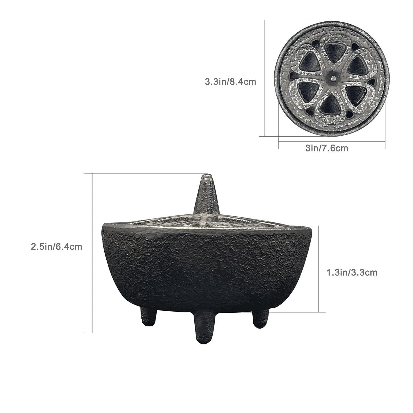 Cast Iron Incense Burner with Holder and Fireproof Cotton - Ideal for Sticks, Resin, Cone Incense and Rituals