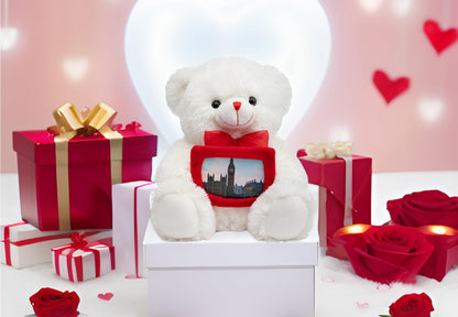 HollyHOME Teddy Bear Stuffed Animal Plush Bear with Red Bow Holding a Picture Frame Soft Plush Toy Holiday Toy Gift 12 Inches Whit