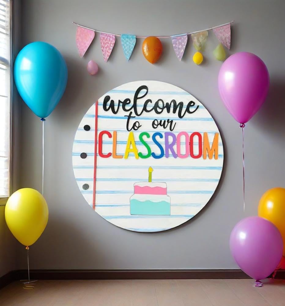 Welcome to Classroom Front Door Decoration Sign, Seasonal Door Sign,-12 inch Interchangeable Wooden Plaque for Classroom/Home, DIY Wall Decor for Christmas Holidays & Back-to-School,13 Patterns
