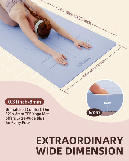 YOTTOY Yoga Mat, 72"x 32"x1/3" Extra Wide Non-Slip Exercise Fitness Yoga Mats,Eco-Friendly TPE Exercise Mats for Women Men Home Workout with Strap Bag