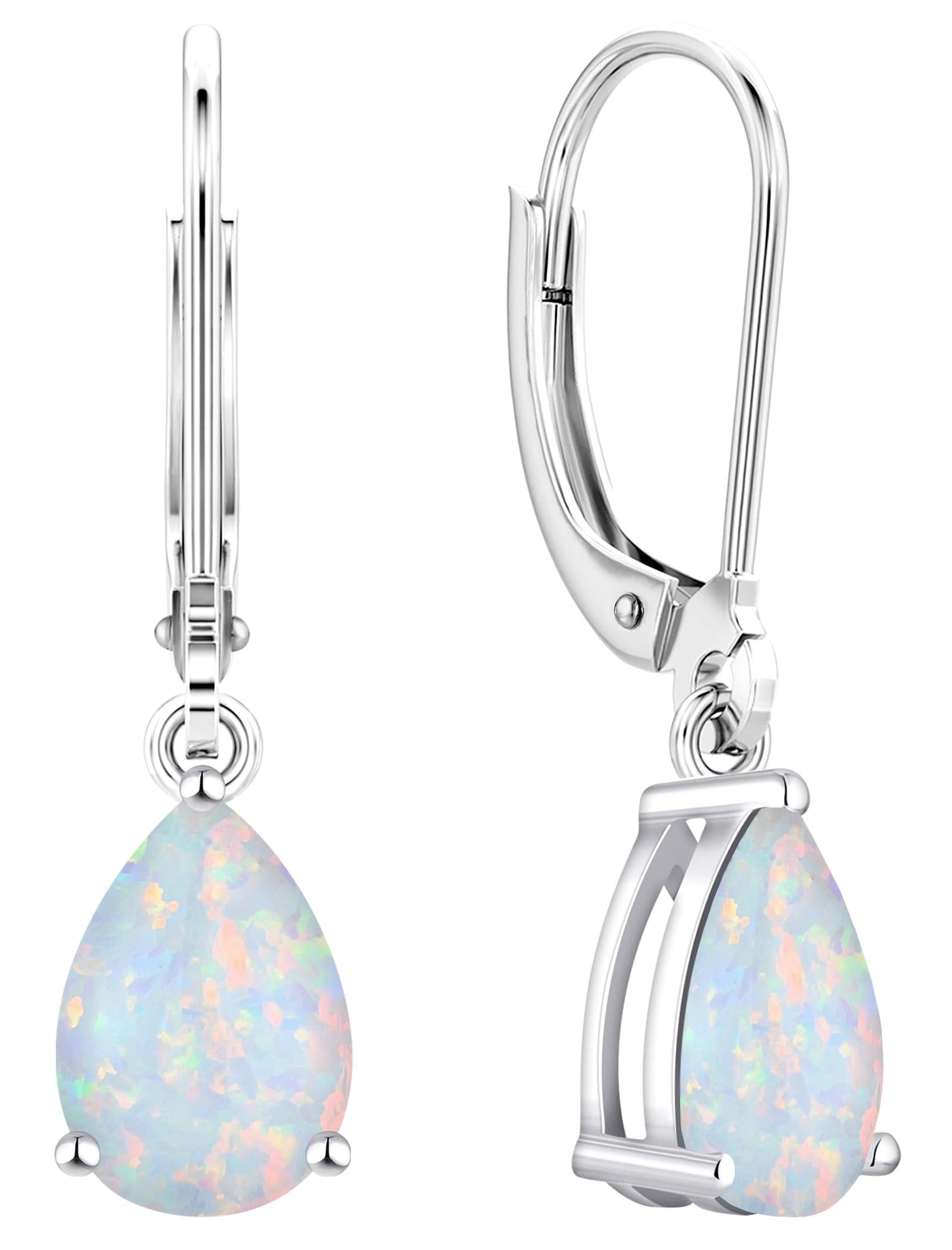 YL 925 Sterling Silver Teardrop Dangle Drop Earrings for Women 7x10 MM Solitaire Created Opal Leverback Jewelry
