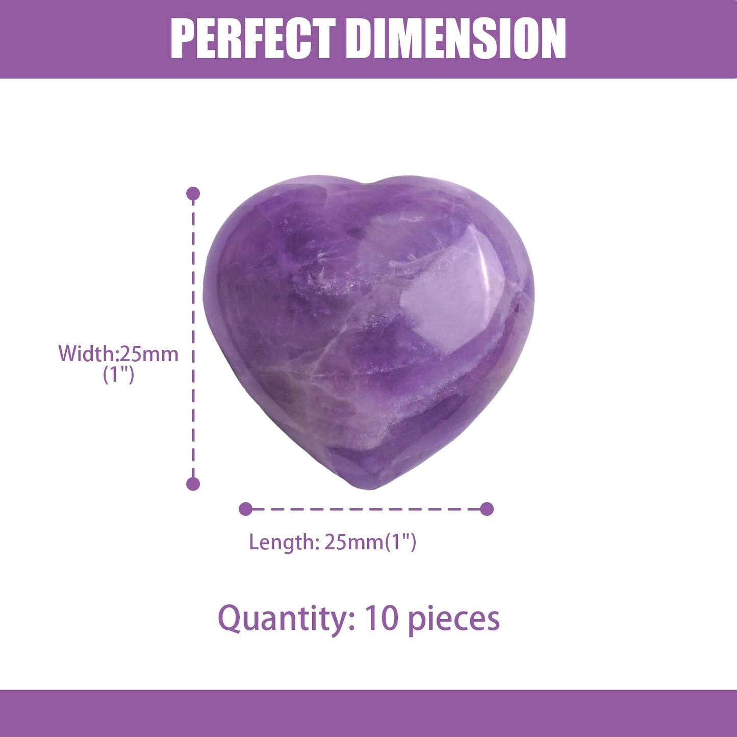 10 PCS Amethyst Heart Stone, 1 Inch Natural Healing Crystal Heart Love Crystals, Mini Cute Gemstone Amethyst for Women, Valentine's Day Gift