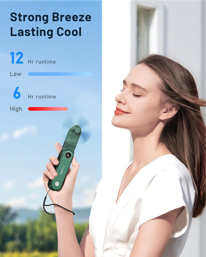 SWEETFULL Portable Handheld Mini Fan with LED Display, 3-in-1 Personal Foldable USB Rechargeable Hand Held Fan & Flashlight for Travel, Lash Eyelash, Cute Small Pocket for Women, Girls