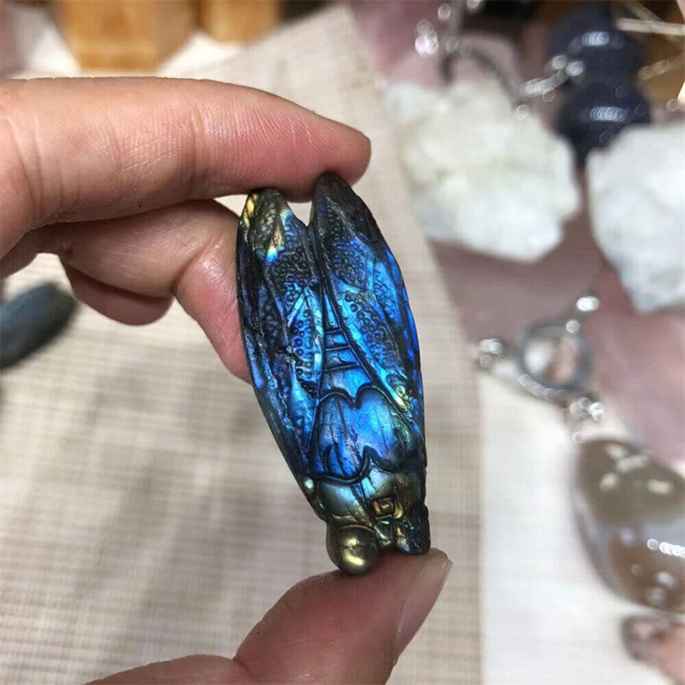 TEAMWILL Natural Labradorite Hand Carved The Cicada Quartz Crystal Healing 1PC