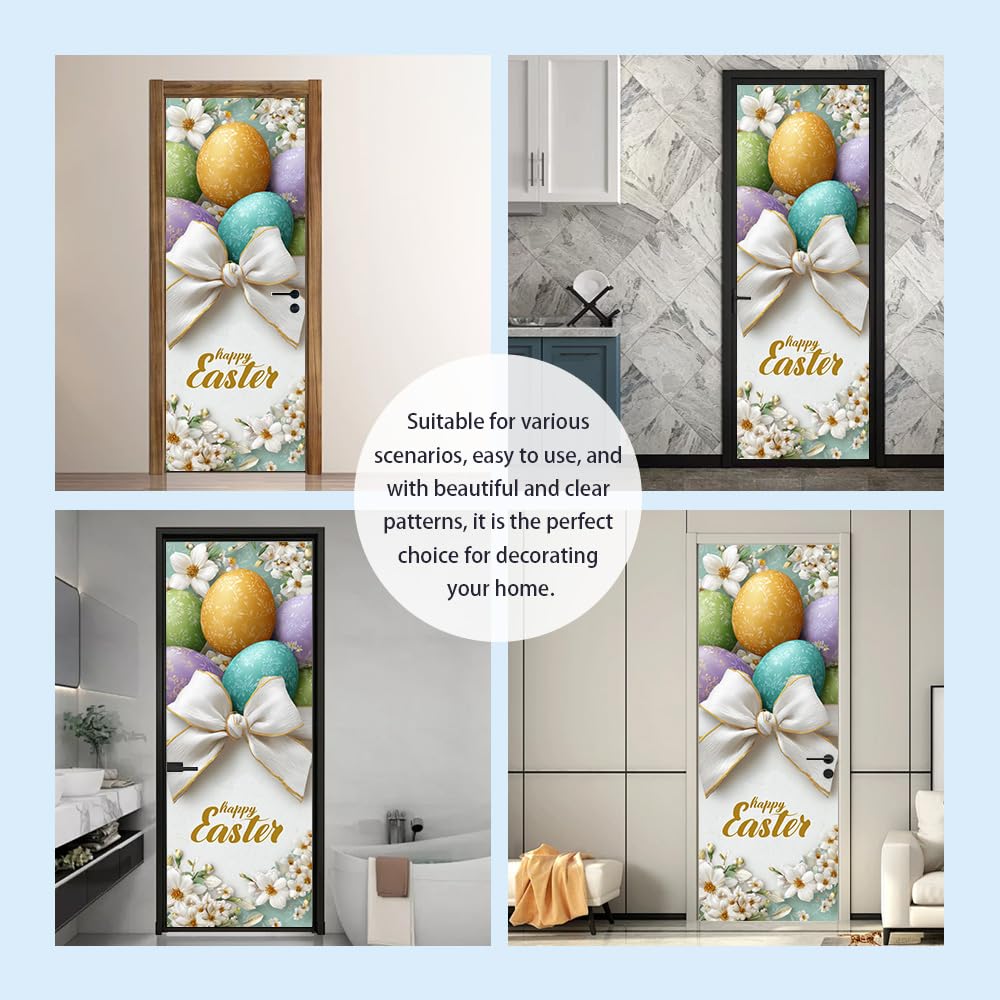 WDESYADMS Door Stickers 30.3x78.7 Inch PVC Easter Egg Floral Design Peel and Stick Decorative Door Cover for Home Entryway Bedroom Apartment Hallway Adds Seasonal Charm and Simple Festive Update