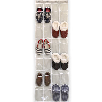 Simple Houseware 24 Pockets - Crystal Clear Over The Door Hanging Shoe Organizer, Gray (64'' x 19'')