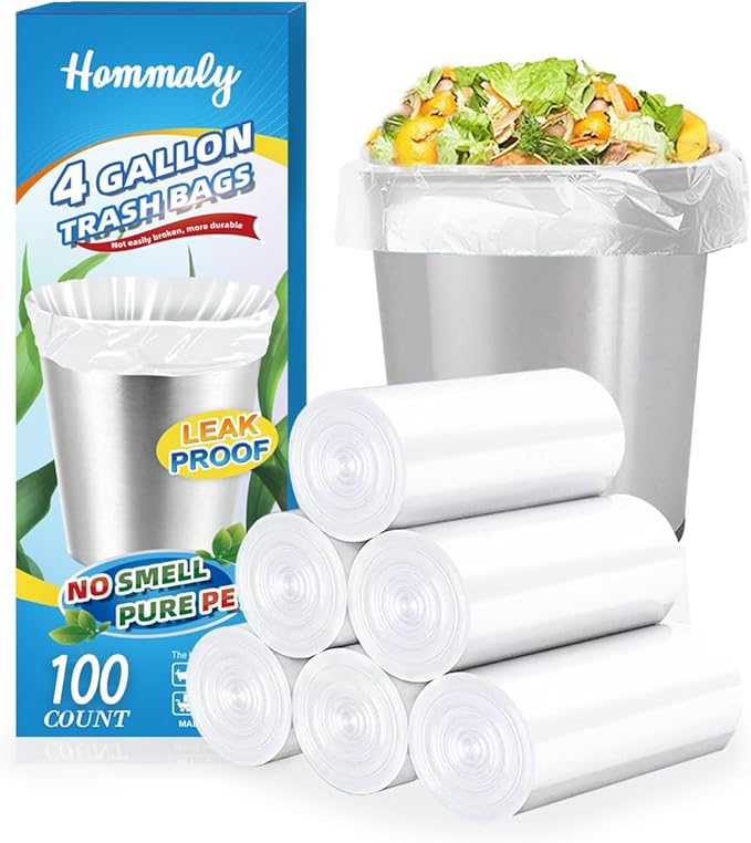 4 Gallon 100pcs Small Clear Trash Bags Strong Clear Garbage Bags, Bathroom