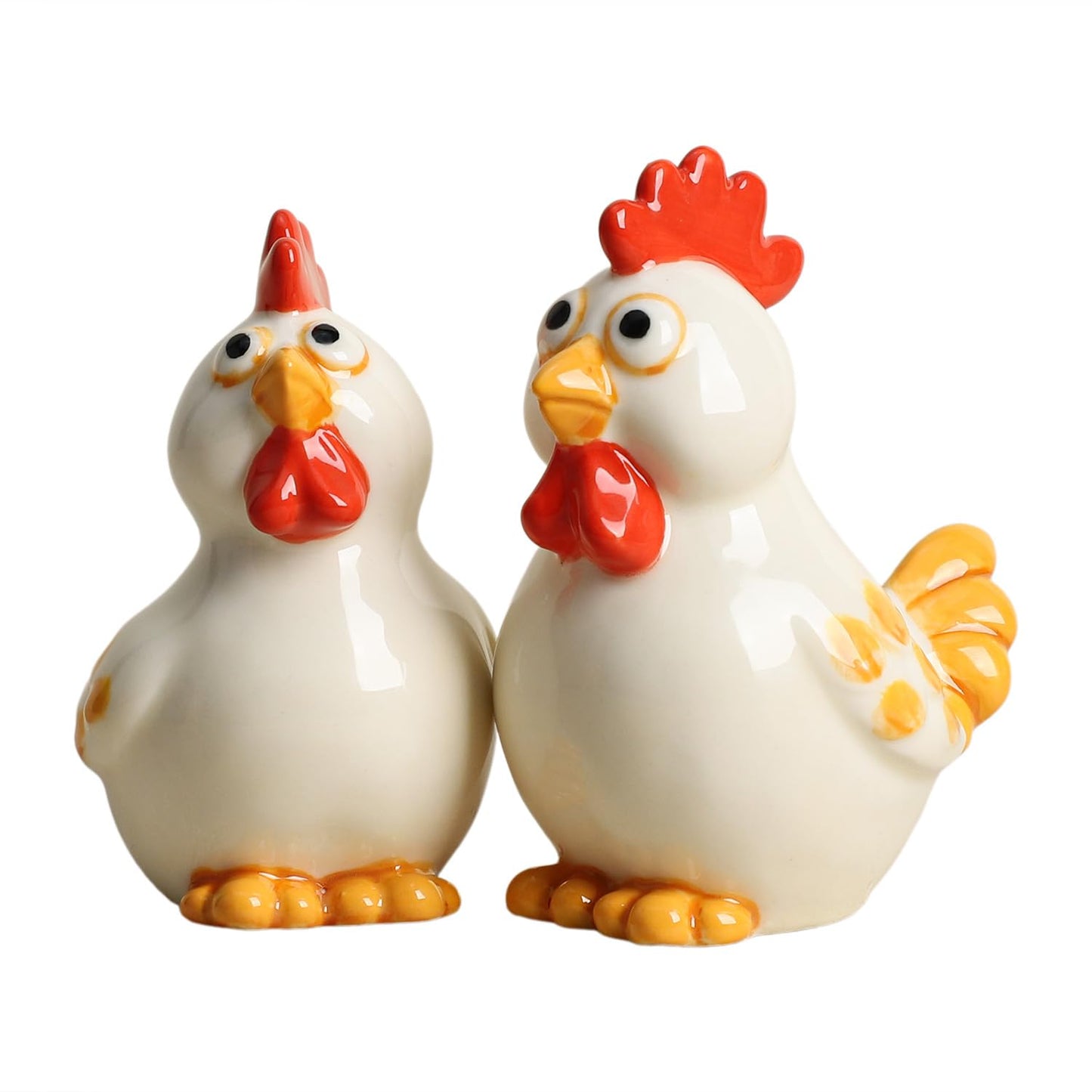 Bicuzat Ceramic Hen and Rooster Salt & Pepper Shakers Set, Hand-Painted Chicken Salt and Pepper Shakers, 2 PCS Set
