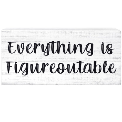 Esur Home Office Desk Decor - Inspirational Farmhouse Wooden Box Sign - Everything is Figureoutable(White)