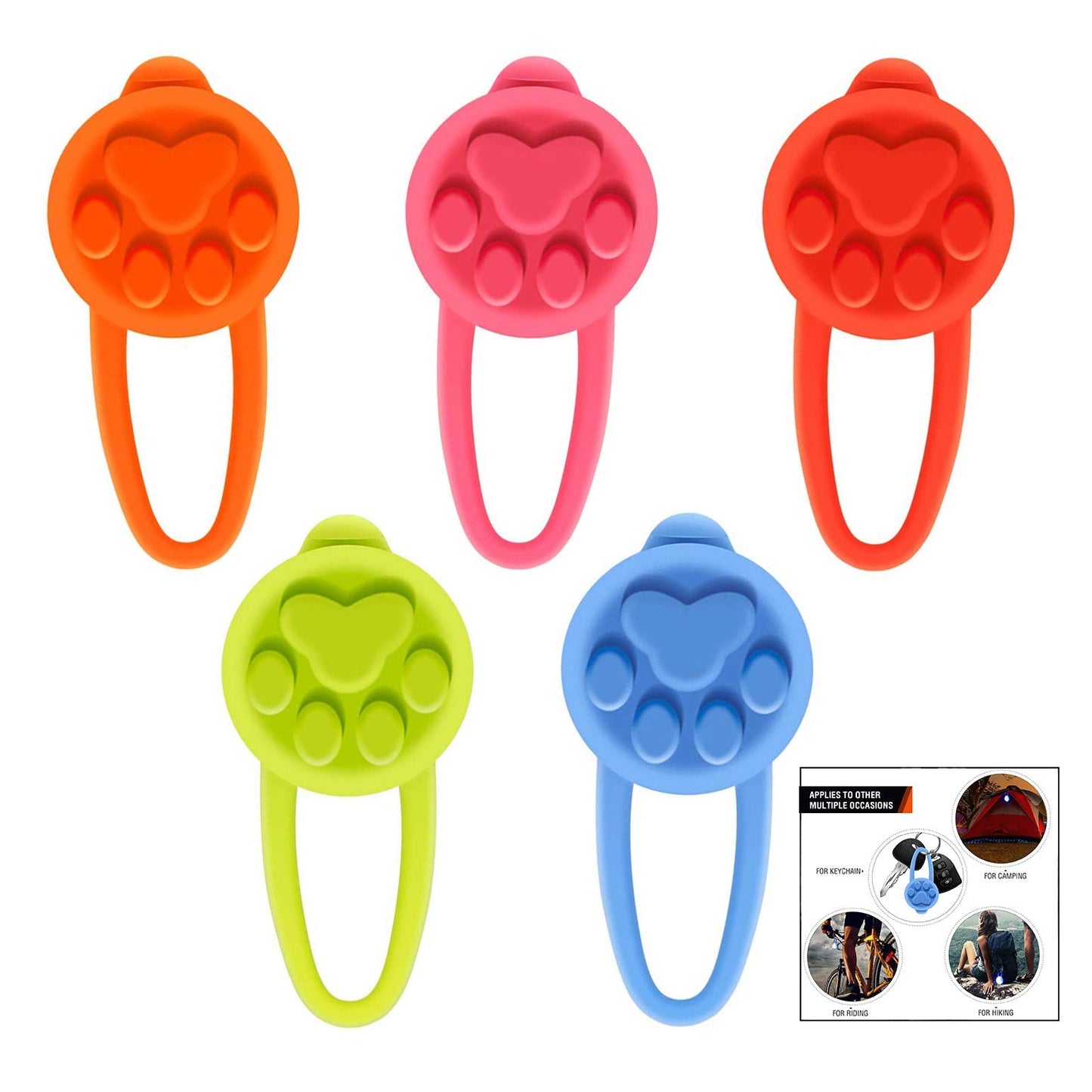 iPobie 5 Pieces Dog Safety Collar Silicone LED Flashing Light Pendant for Runners, Night Walks