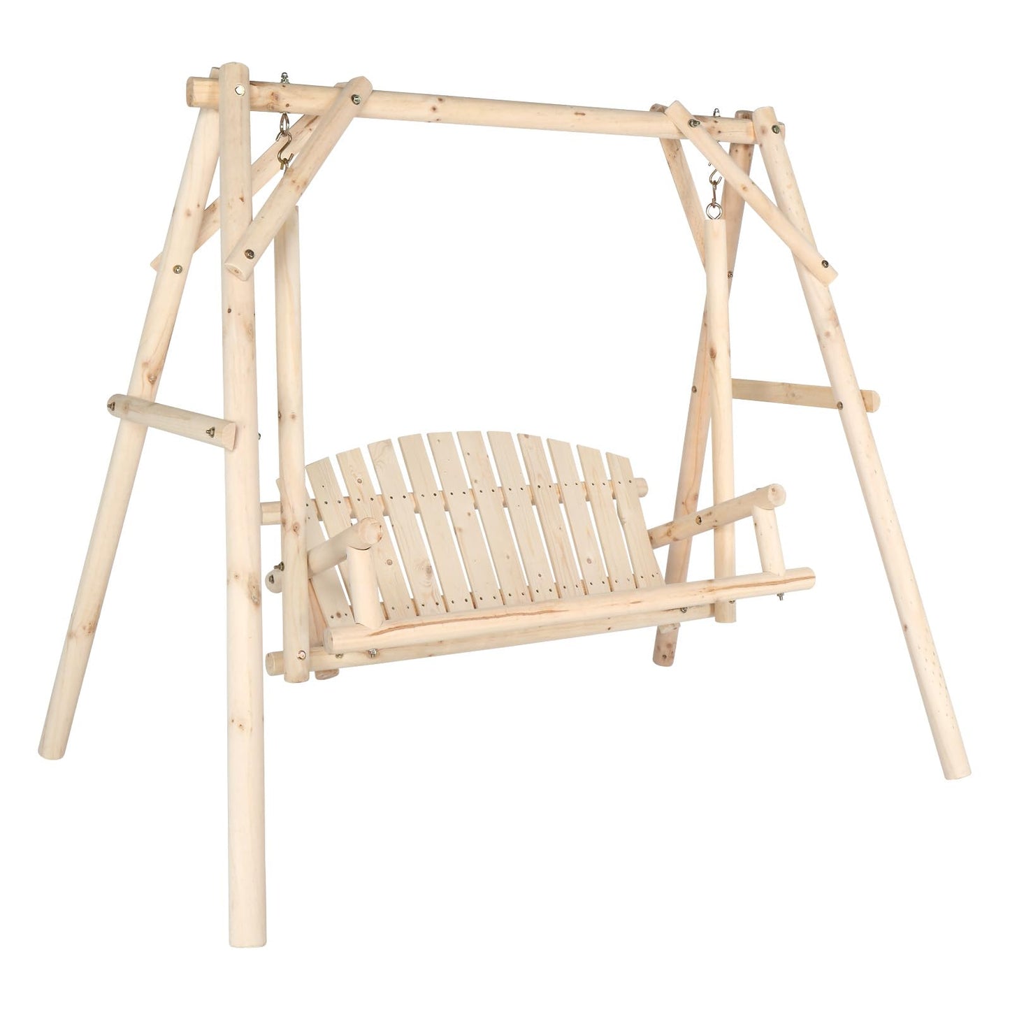 VINGLI Heavy Duty 880 LBS Wooden Patio Porch Swing with A-Frame Stand, Hanging Swing Bench Chair with Frame for Outside, Yard, Garden (Natural)