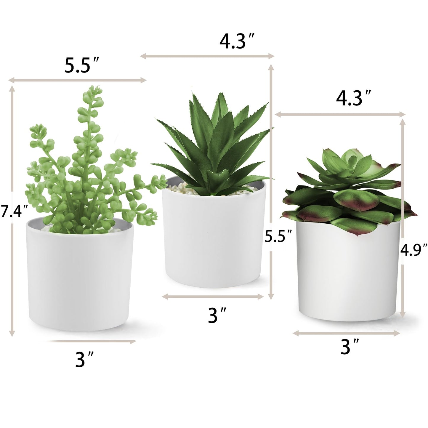 Hopewood Succulent Plants Artificial in White Pots Small Faux Potted Succulents Fake Plants in Vase Set of 3