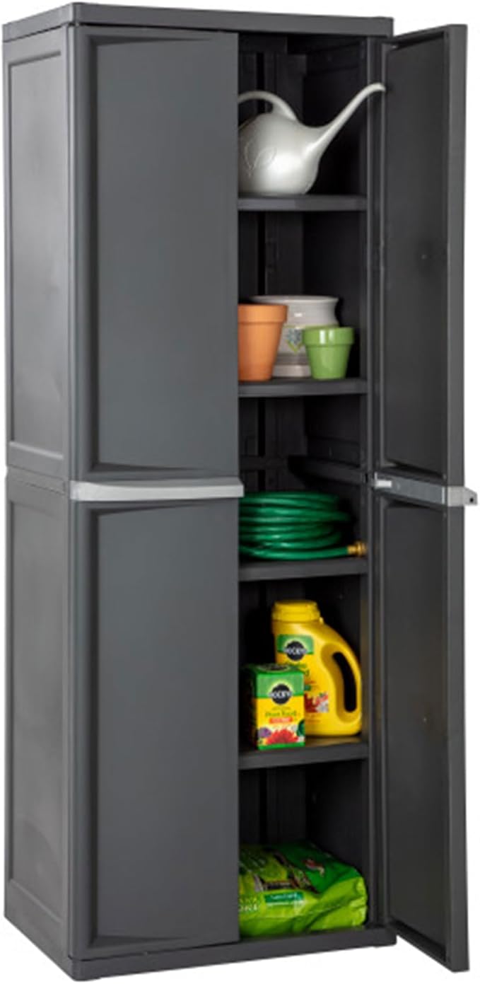 Sterilite 2-Pack 4 Shelf Cabinet, Lockable Utility Storage w/Adjustable Shelves, Gray - Plastic Shelving Unit for Organizing Garage, Pantry, Basement, Laundry Room or Mudroom