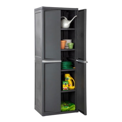Sterilite 4 Shelf Cabinet, Lockable Utility Storage w/ Adjustable Shelves, Gray - Plastic Shelving Unit for Organizing Garage, Pantry, Basement, Laundry Room or Mudroom