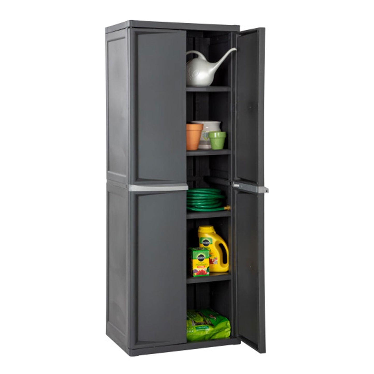Sterilite 4 Shelf Cabinet, Heavy Duty and Easy to Assemble Plastic Storage Unit, Organize Bins in the Garage, Basement, Attic, Mudroom, Gray, 1-pack