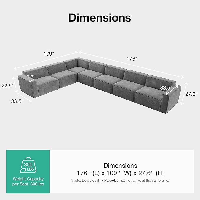 Novilla 176" Modular Sectional Sofa, No Assembly Cloud Sectional Couch