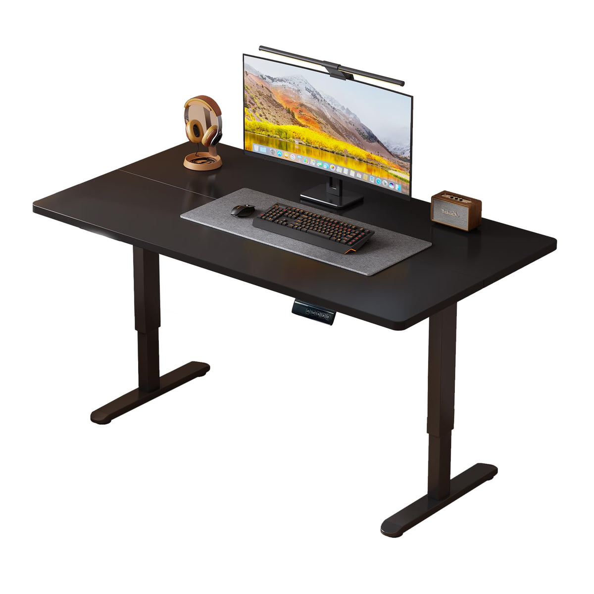 plyosdey 47.2" Electric Standing Desk, Malacca Solid Wood Material, Height Adjustable Computer Desk, 3 Memory Height Settings, Home Office Desk for Study and Gaming (Black Walnut Color, 47.2 * 23.6)