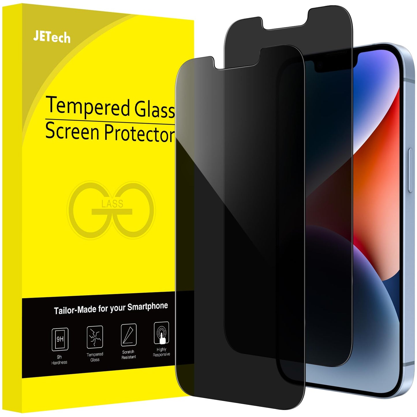 JETech Privacy Screen Protector for iPhone 11 and iPhone XR 6.1-Inch, Anti Spy Tempered Glass Film, 2-Pack